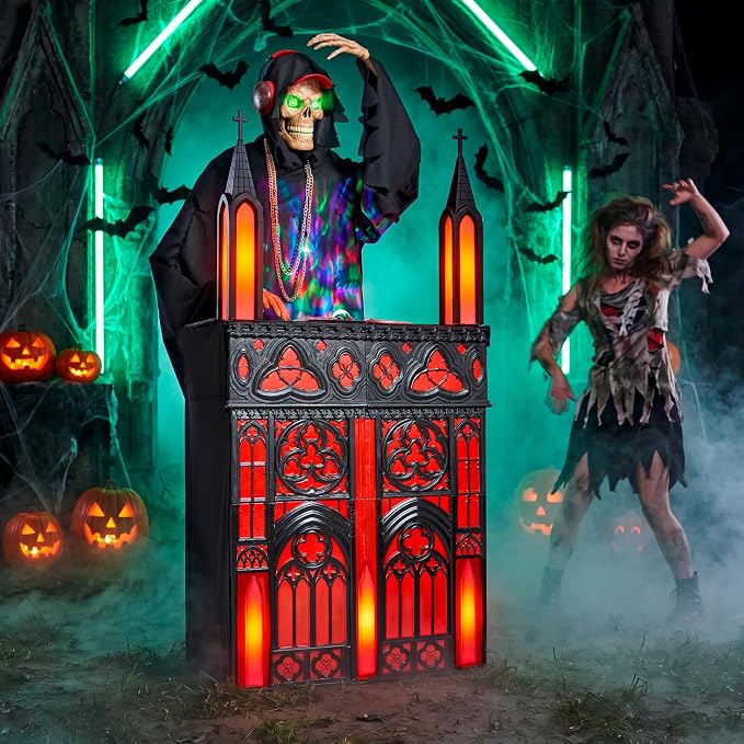JOYIN 6 FT Animatronic DJ Reaper - RGB Light-Up Halloween Outdoor Prop - Image 2