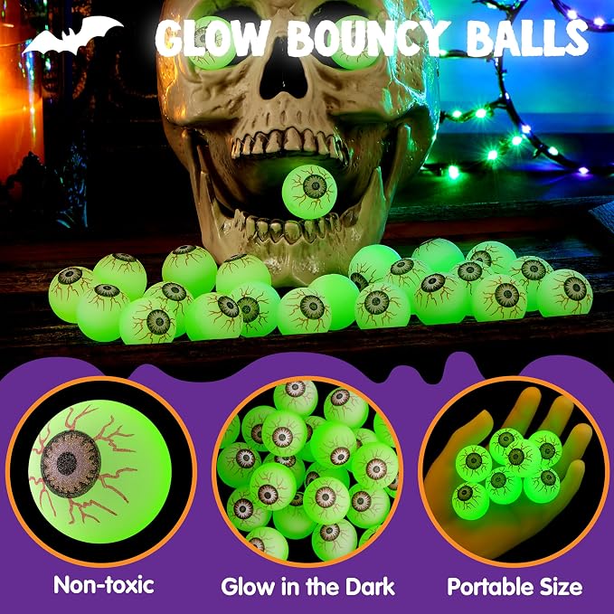 JOYIN 24 PCS Glow Eyeball Bouncy Balls - Halloween Party Favors - Image 3