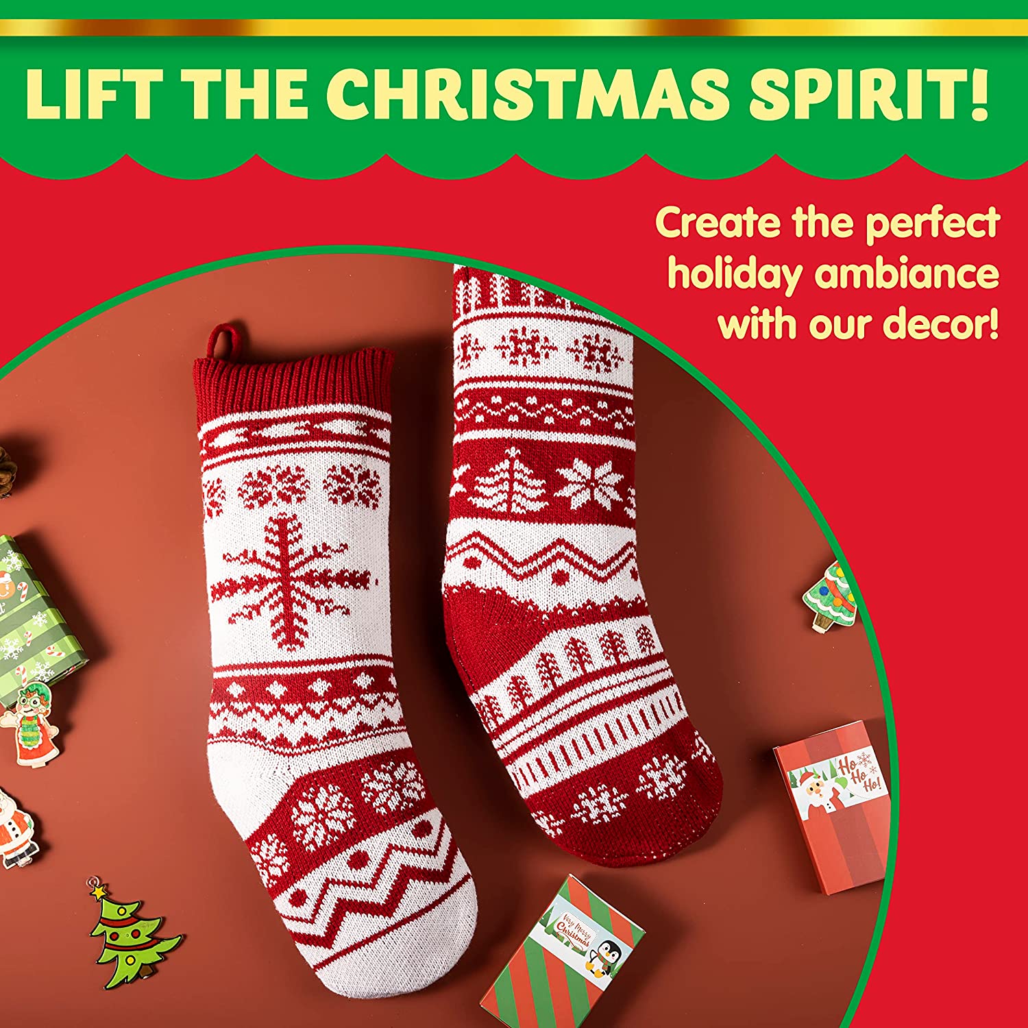 3 Pack 18in Knit Christmas Stockings - Image 3