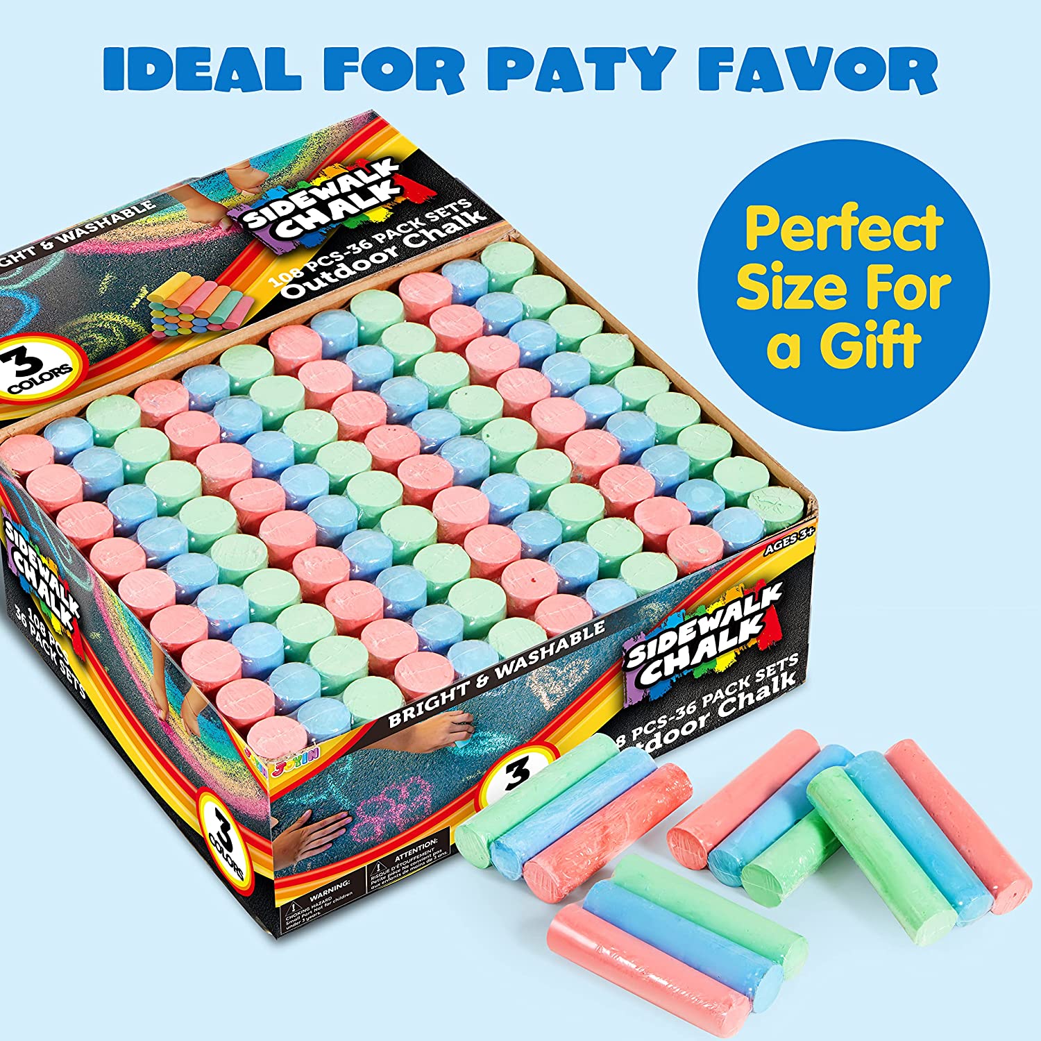 108Pcs 3 Color 36 Packs Sidewalk Chalks - Image 3