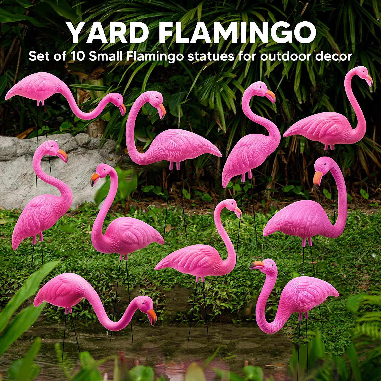 10Pcs Small Pink Flamingo Yard Ornament - Image 2