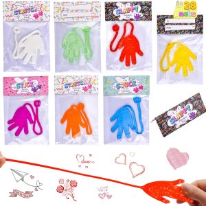 28Pcs Sticky Hands with Valentines Day Cards for Kids-Classroom Exchange Gifts