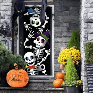 3 Piece 3d Design Cute Skeleton Door Cover Halloween Household Decorations