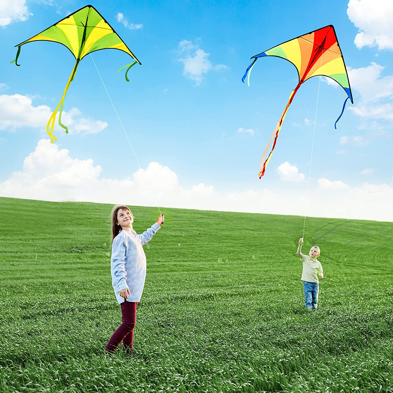 3Pcs Big Delta Kite (Green & Blue & Rainbow) with 262.5ft Kite String - Image 6