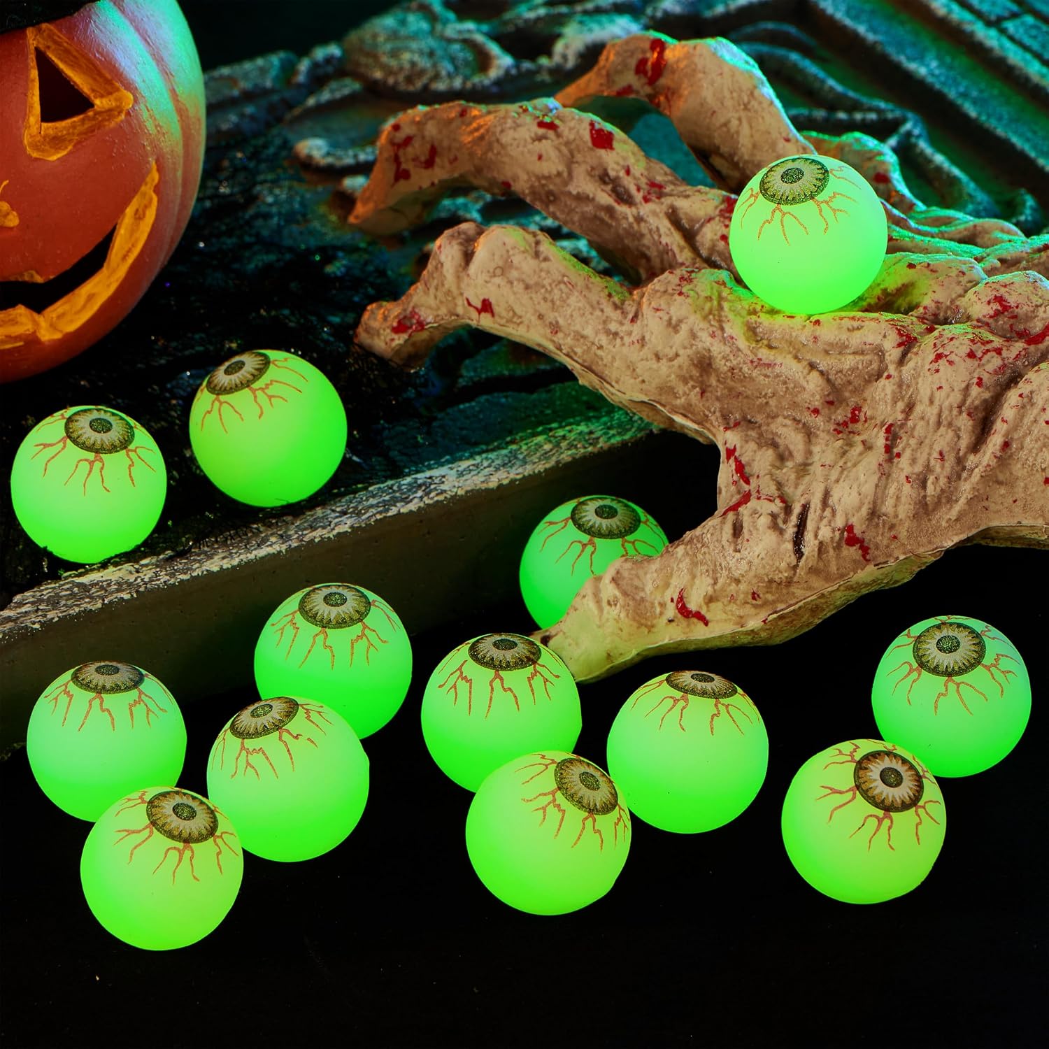 JOYIN 24 PCS Glow Eyeball Bouncy Balls - Halloween Party Favors - Image 9