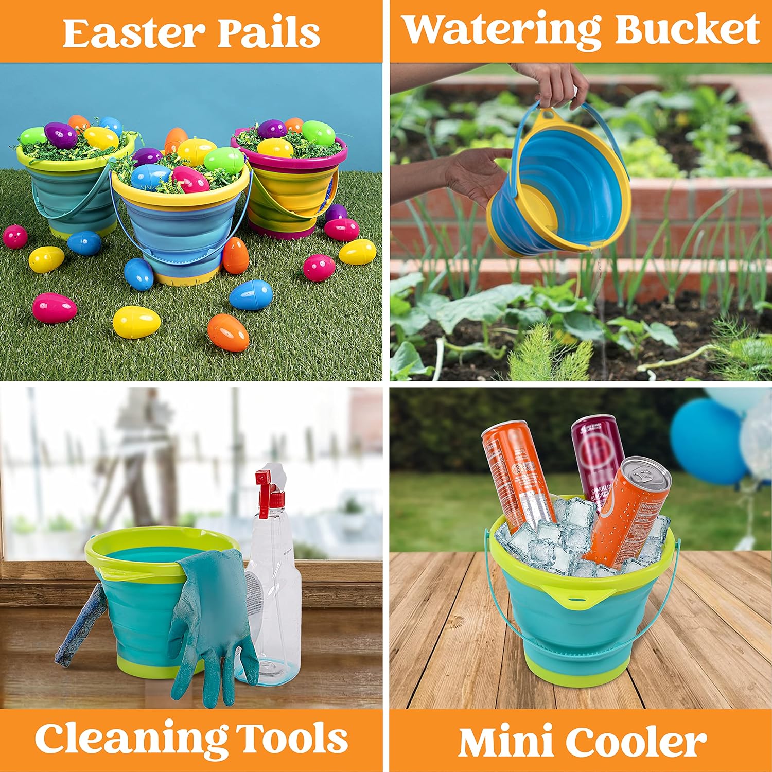 3Pcs Collapsible Beach Toy Buckets with Shovels - Image 7