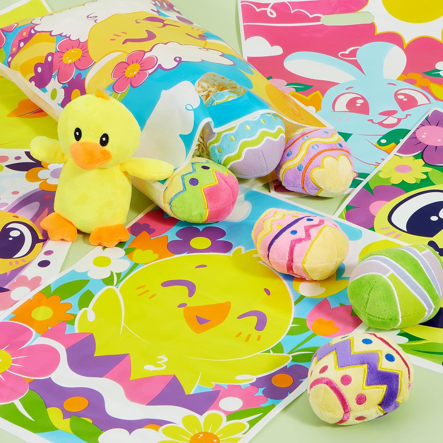 JOYIN 72 Pack Easter Plastic Gift Bags with Animal Flower Easter Party Supplies for Kids - Image 5