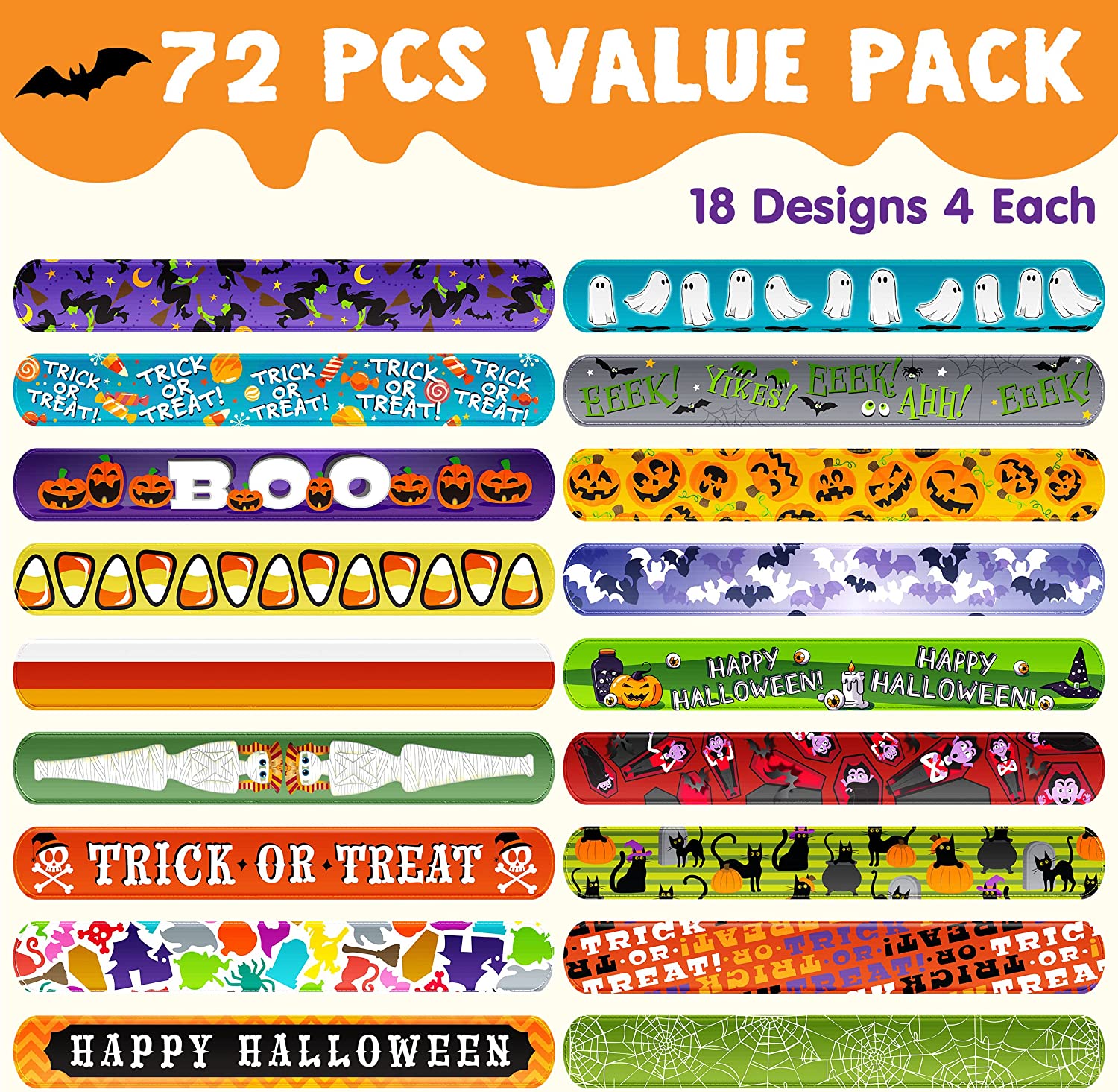 72 Piece Halloween Slap Bracelets - Image 3