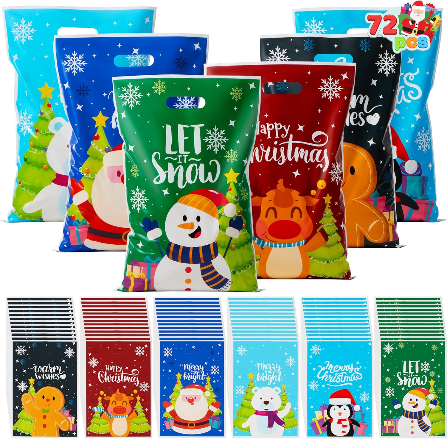 72 PCS Christmas Plastic Goodies Bags with Handles - Image 2