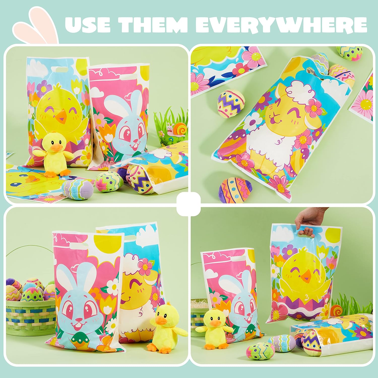 JOYIN 72 Pack Easter Plastic Gift Bags with Animal Flower Easter Party Supplies for Kids - Image 6