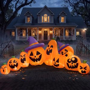 Joiedomi 12.5 Ft Inflatable Halloween Pumpkin Set with Witch Hat & LED Lights