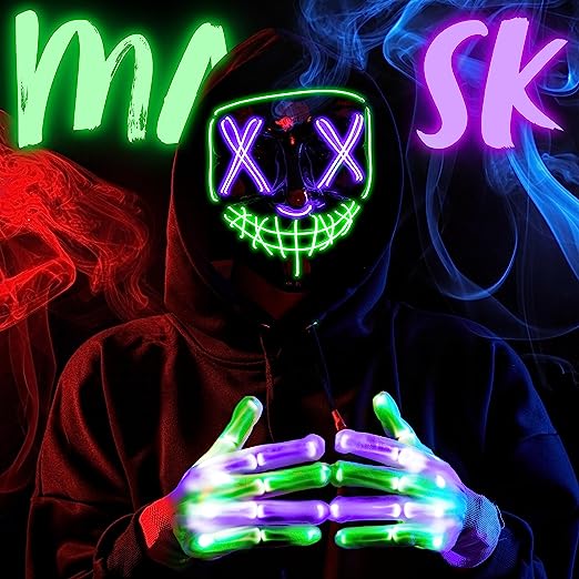 LED Multi Color Scary Mask And Gloves, (green&purple) - Image 2