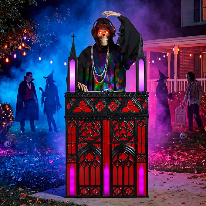 JOYIN 6 FT Animatronic DJ Reaper - RGB Light-Up Halloween Outdoor Prop - Image 4