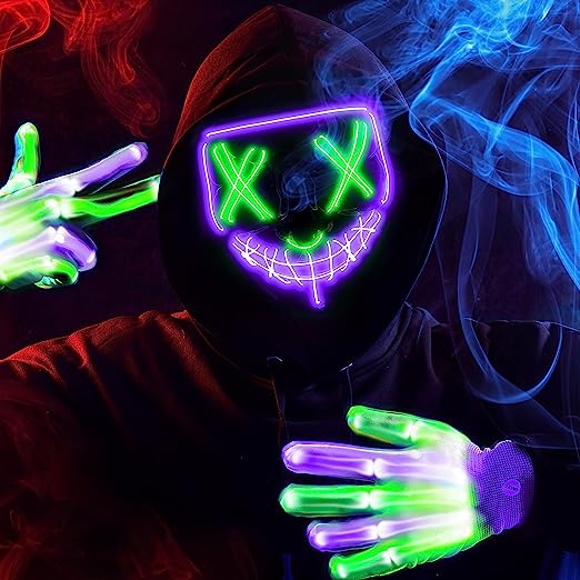 LED Multi Color Scary Mask And Gloves, (green&purple) - Image 6