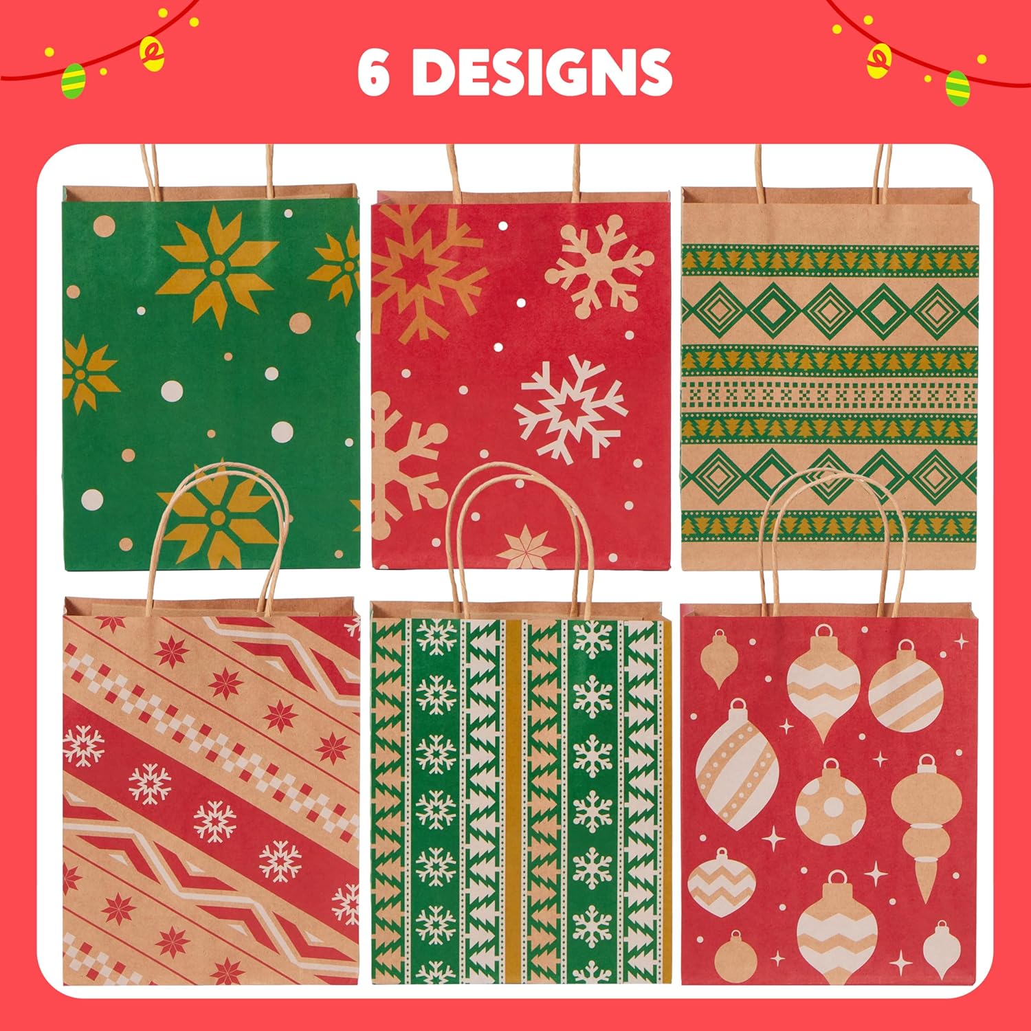 24 PCS Christmas Kraft Bags Holiday Paper Goody Gift Bags with Handles for Xmas Gifts Wrapping Party - Image 4