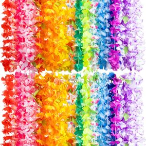 120Pcs Hawaiian Colorful Tropical Flower Leis Necklaces for Kids Adults