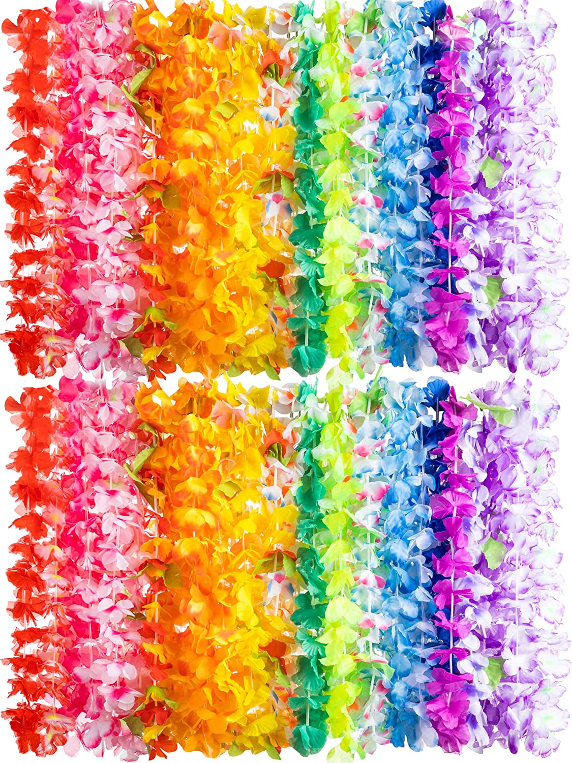 120Pcs Hawaiian Colorful Tropical Flower Leis Necklaces for Kids Adults