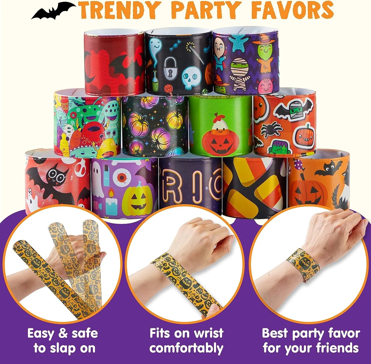 Halloween Themed Slap Bracelets, 72 Pcs - Image 6