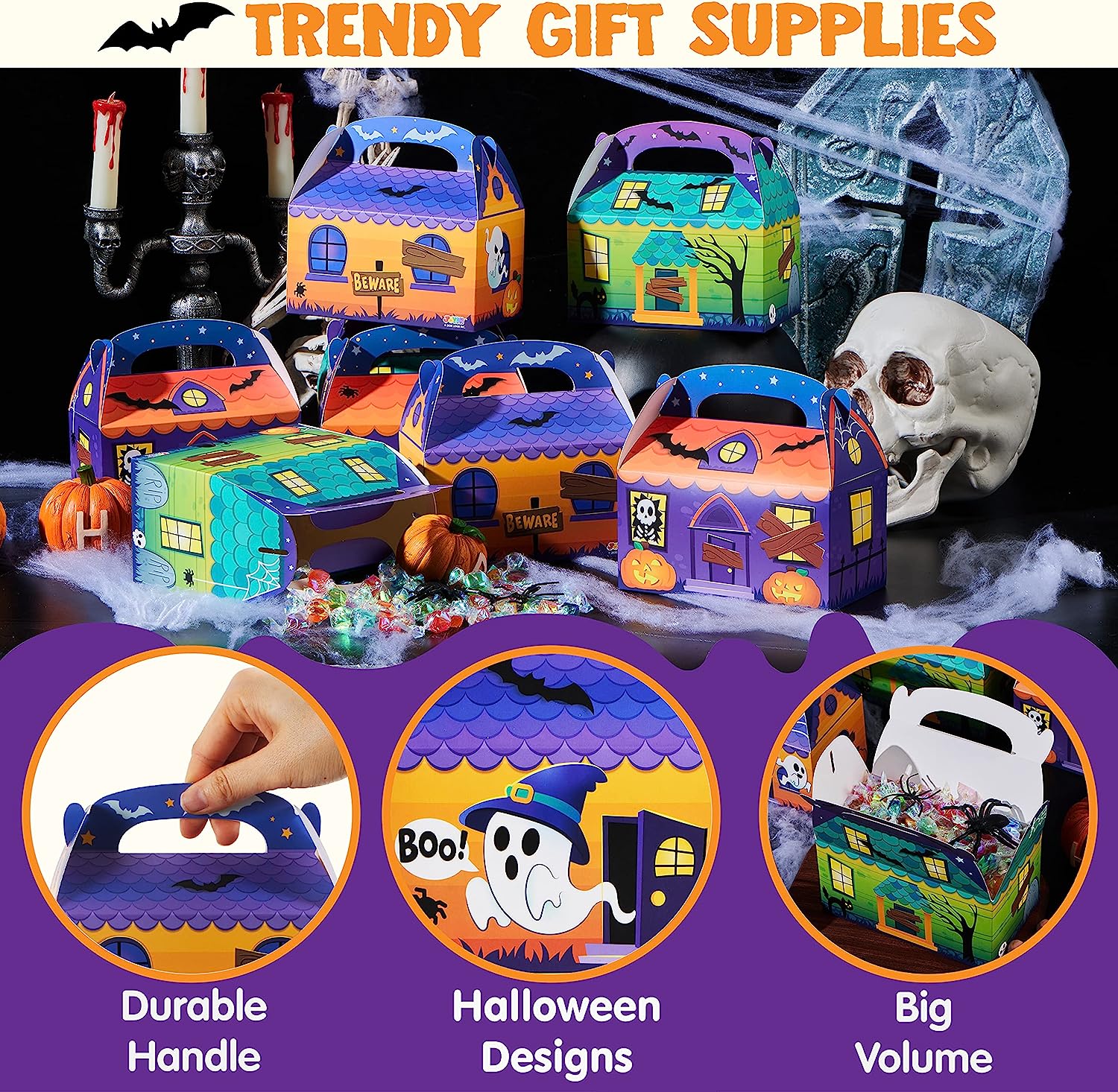 3D Halloween House Cardboard Treat Boxes - Image 4