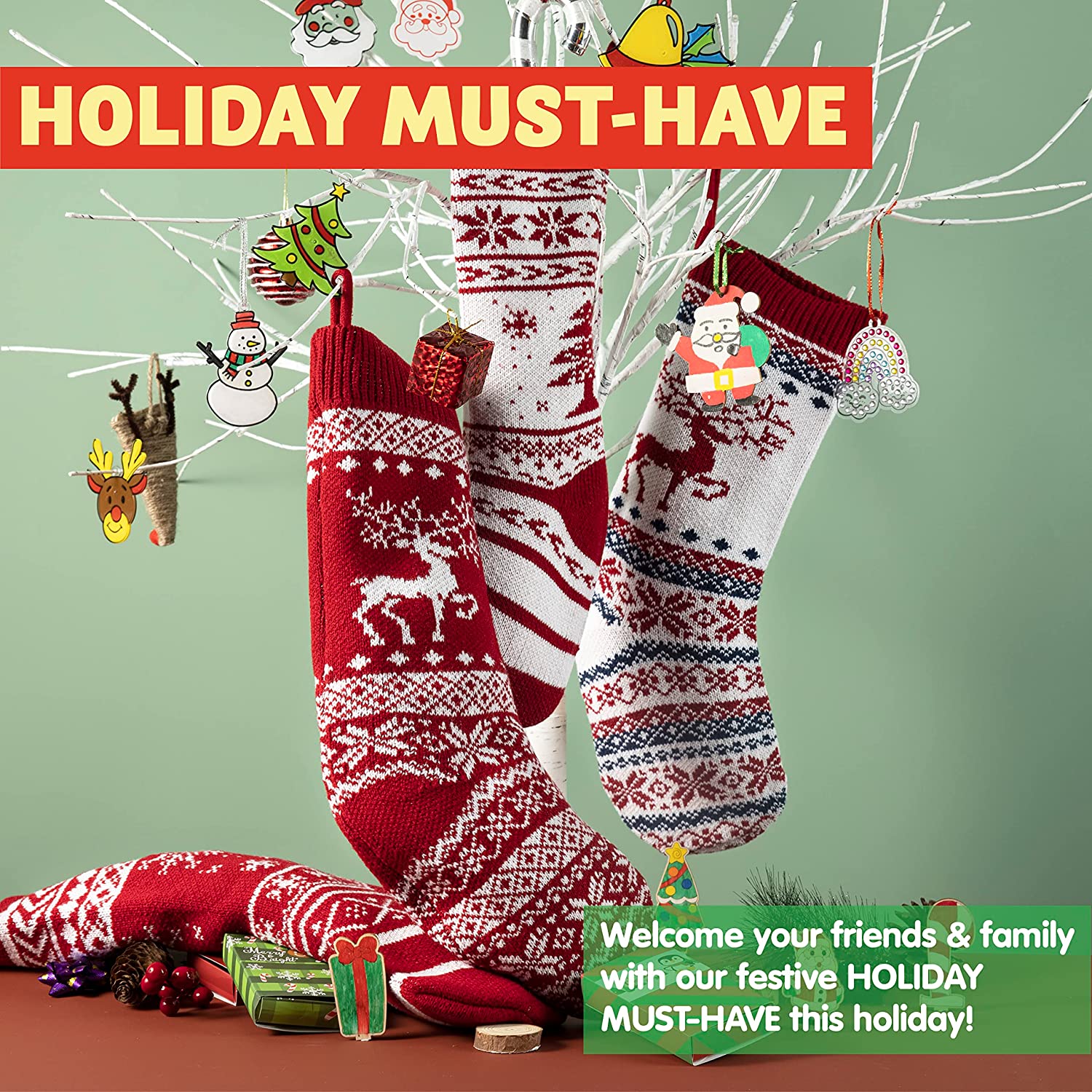 15in Knit Christmas Stockings, 4 Pack - Image 2