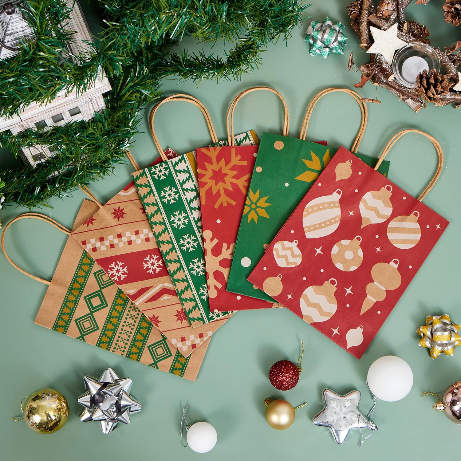 24 PCS Christmas Kraft Bags Holiday Paper Goody Gift Bags with Handles for Xmas Gifts Wrapping Party - Image 5