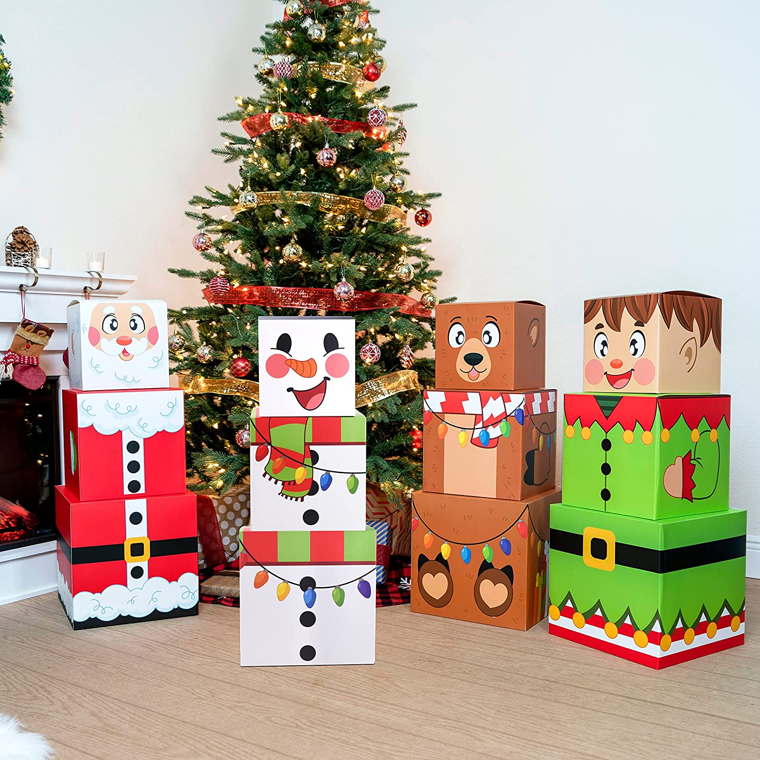 4 Christmas Characters Style Stacking Nesting Set of Boxes, 12 Pcs - Image 2