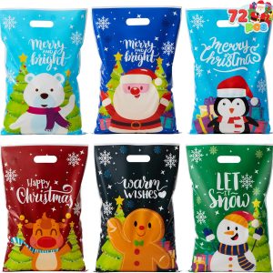 72 PCS Christmas Plastic Goodies Bags with Handles