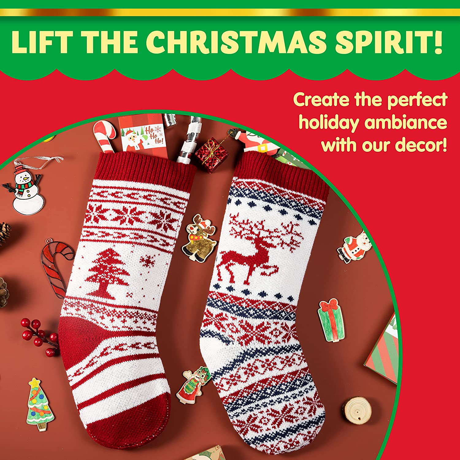 15in Knit Christmas Stockings, 4 Pack - Image 3