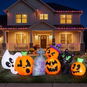 Joiedomi 8 Ft Inflatable Halloween Pumpkin Ghost Cat Set with LED Lights