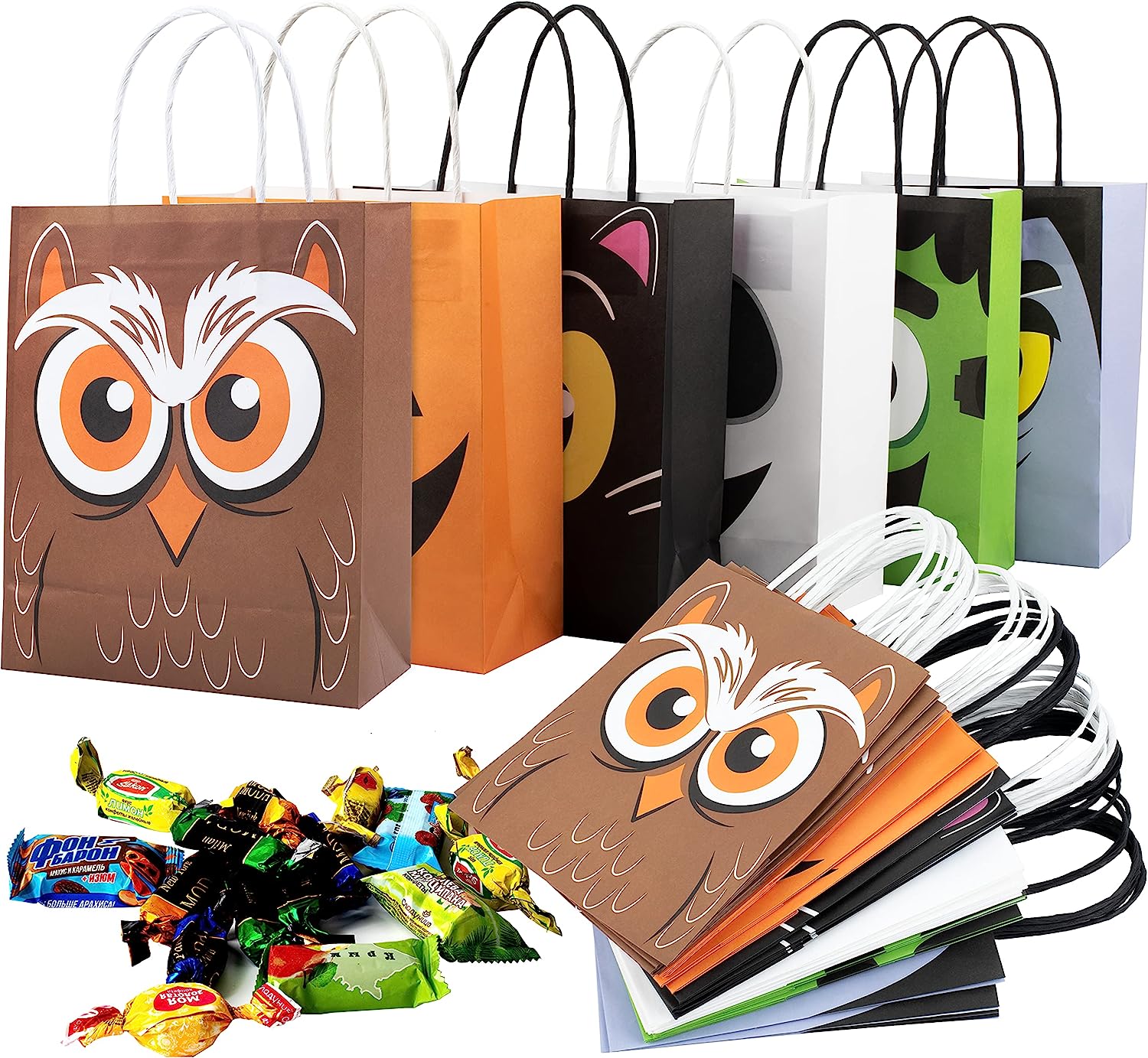 Halloween Colorful Bags with Handles, 24 Pcs