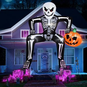 JOYIN 8.5ft Halloween Inflatable Skeleton with LED Pumpkin – Outdoor Yard Decoration