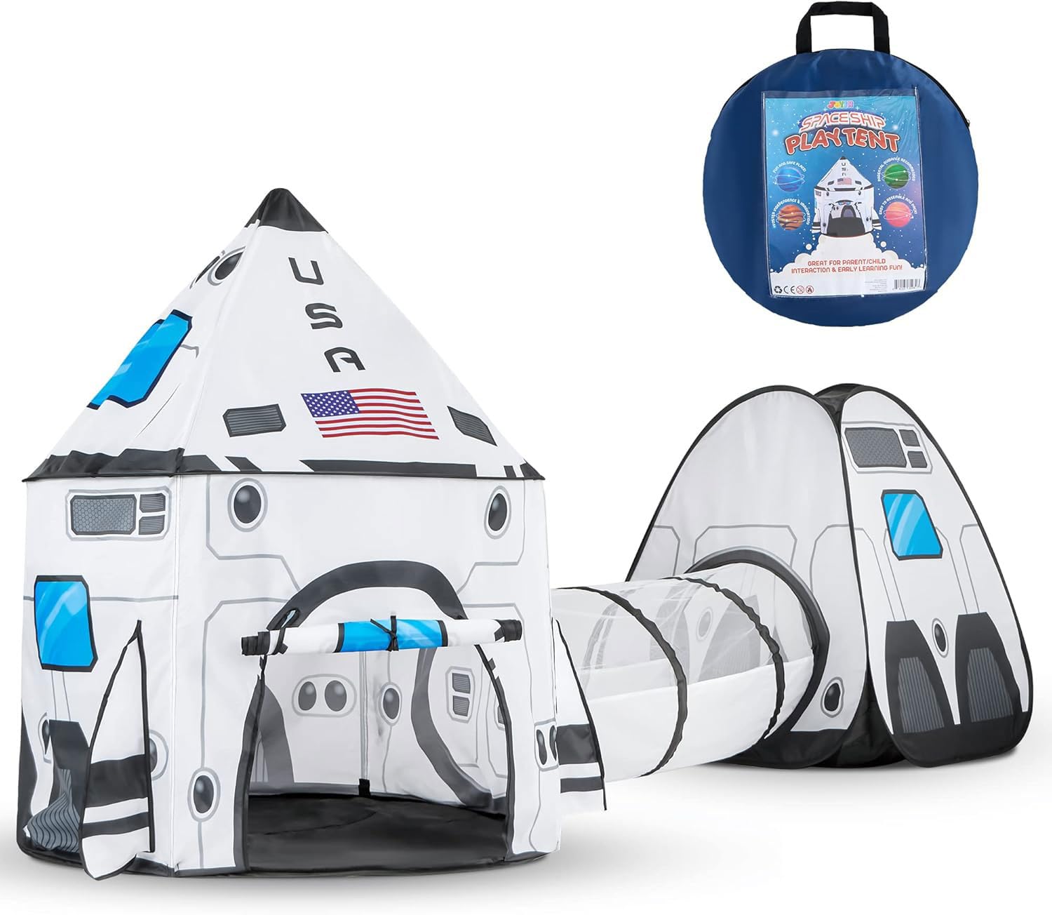 White Rocket Ship Pop Up Play Tent With Tunnel - Image 9