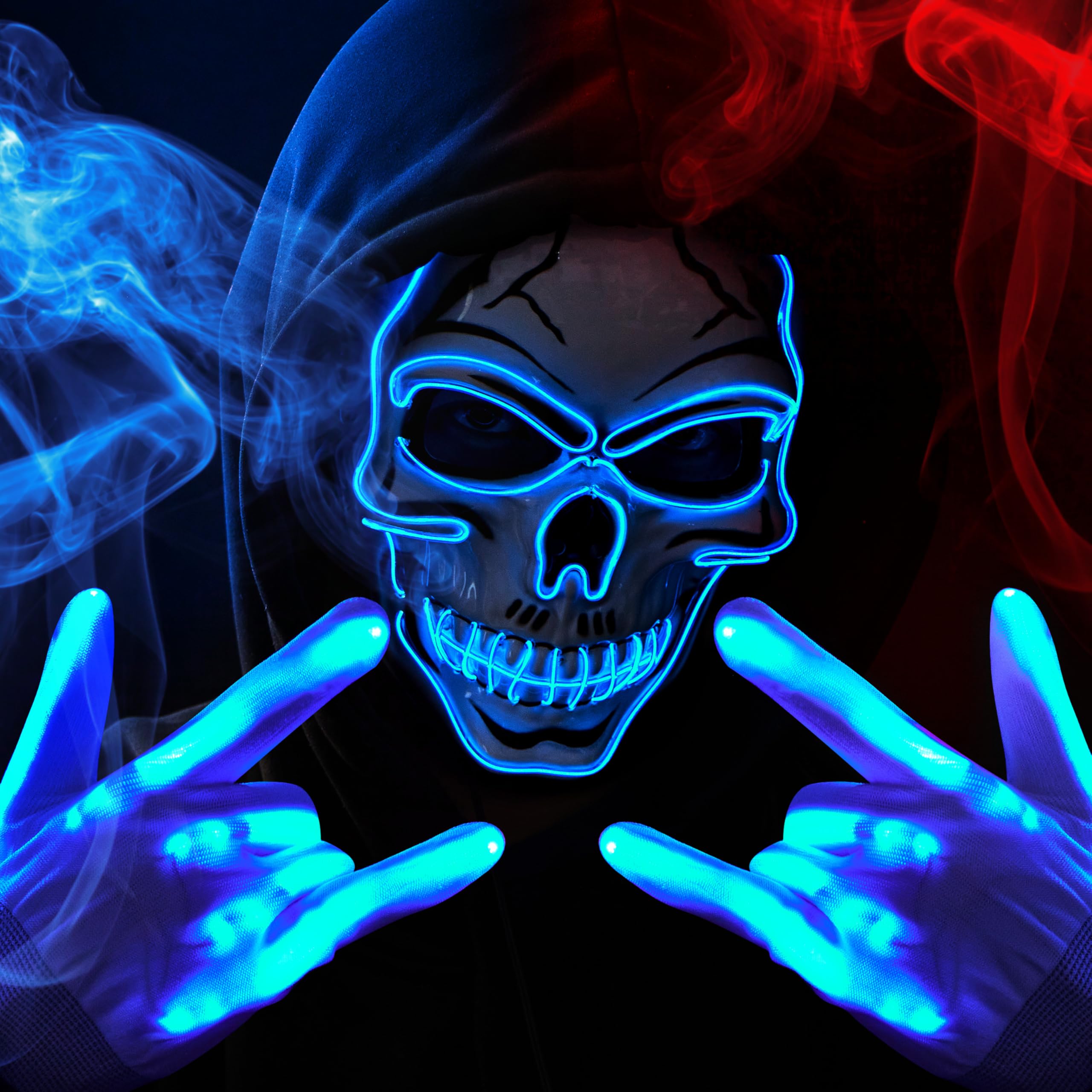 Halloween LED Skull Mask with Light Up Gloves, Blue - Image 9