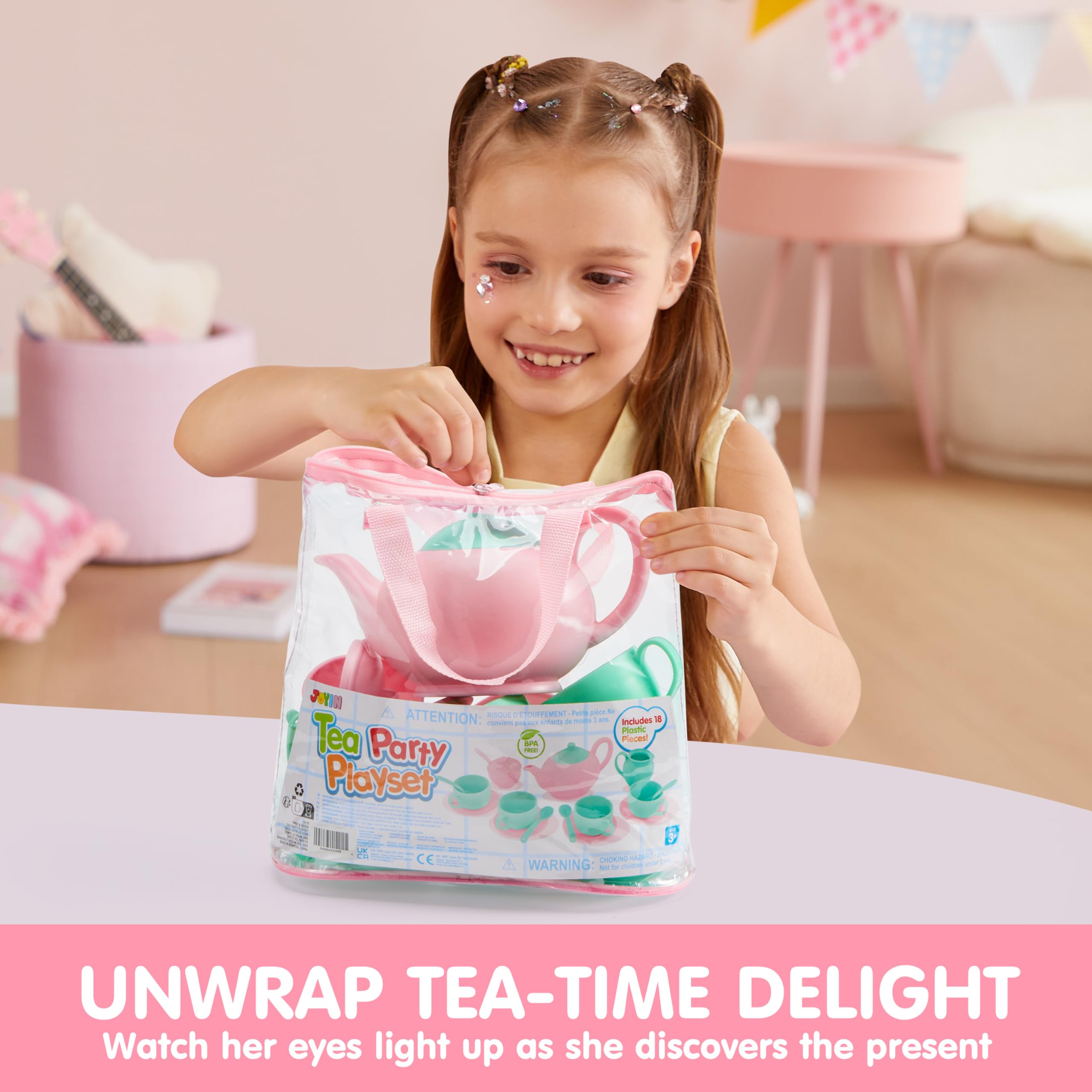 18PCS Pretend Tea Party Set - Baby Pink Teapot - Image 9