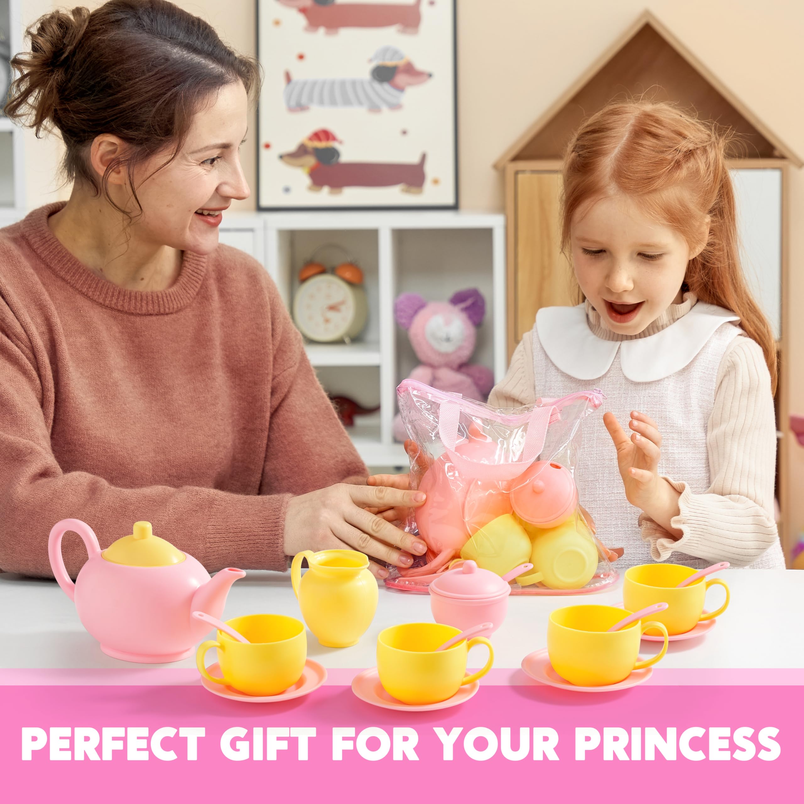 18PCS Pretend Tea Party Set - Pink Teapot - Image 9