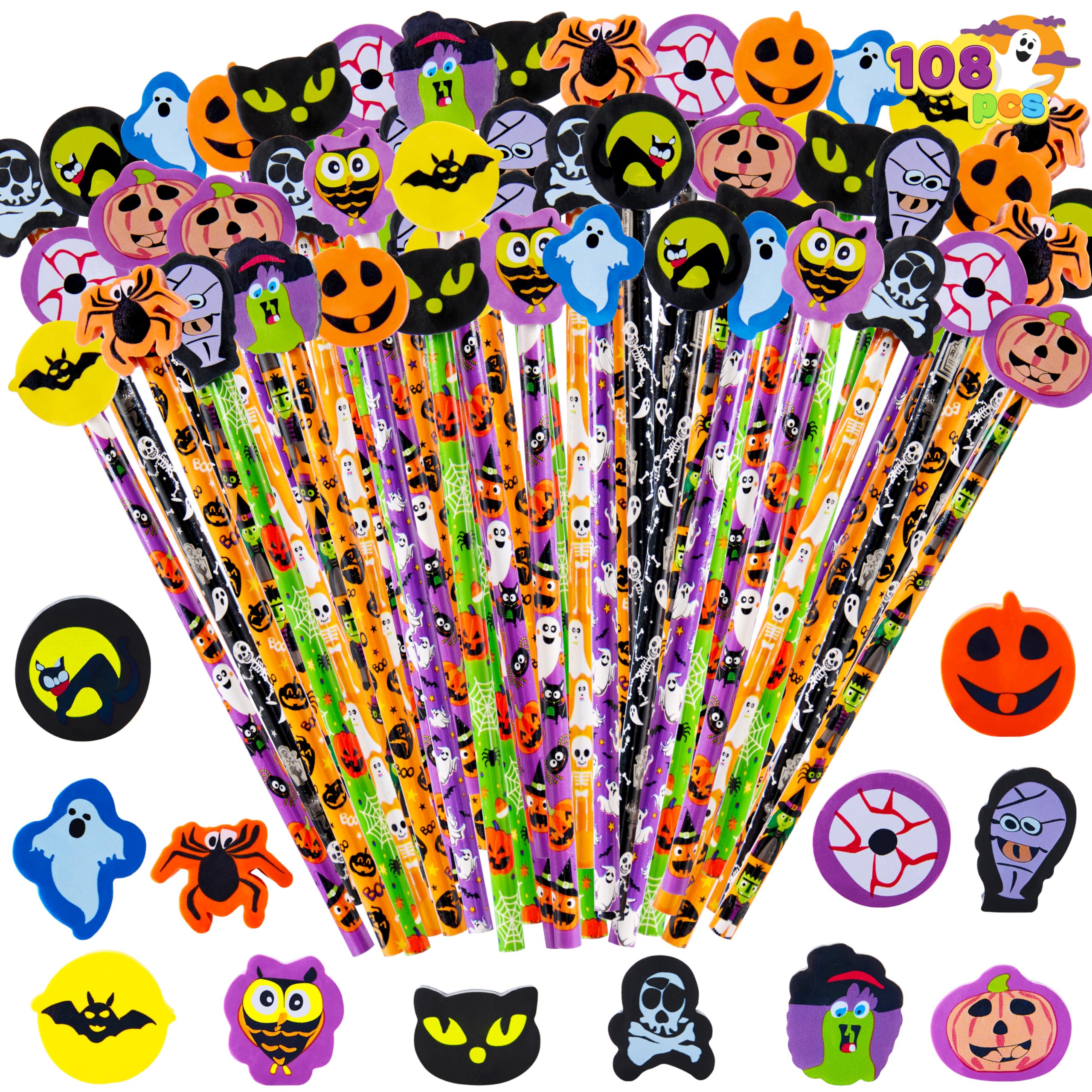 108PCS Halloween Pencils with Erasers Stationery Set - Image 9