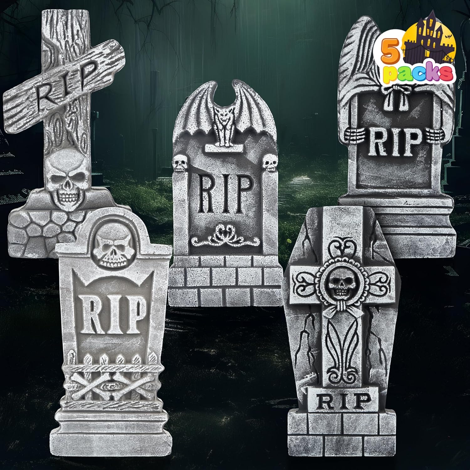 17” Halloween Foam RIP Graveyard Tombstones (5 Pack) - Image 8