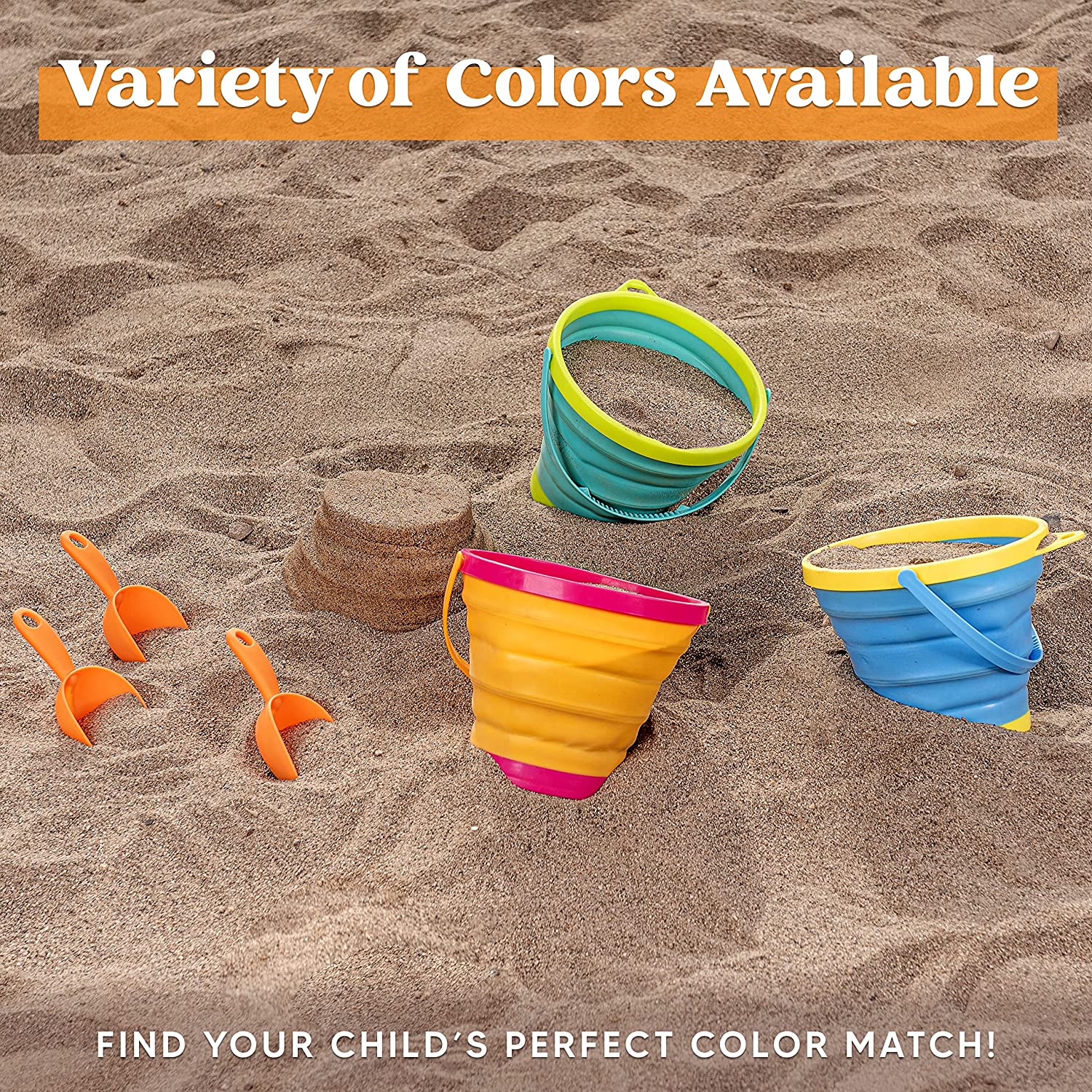 3 Packs Foldable Pail Bucket with Shovels (Bonus Mesh Bag) - Image 3