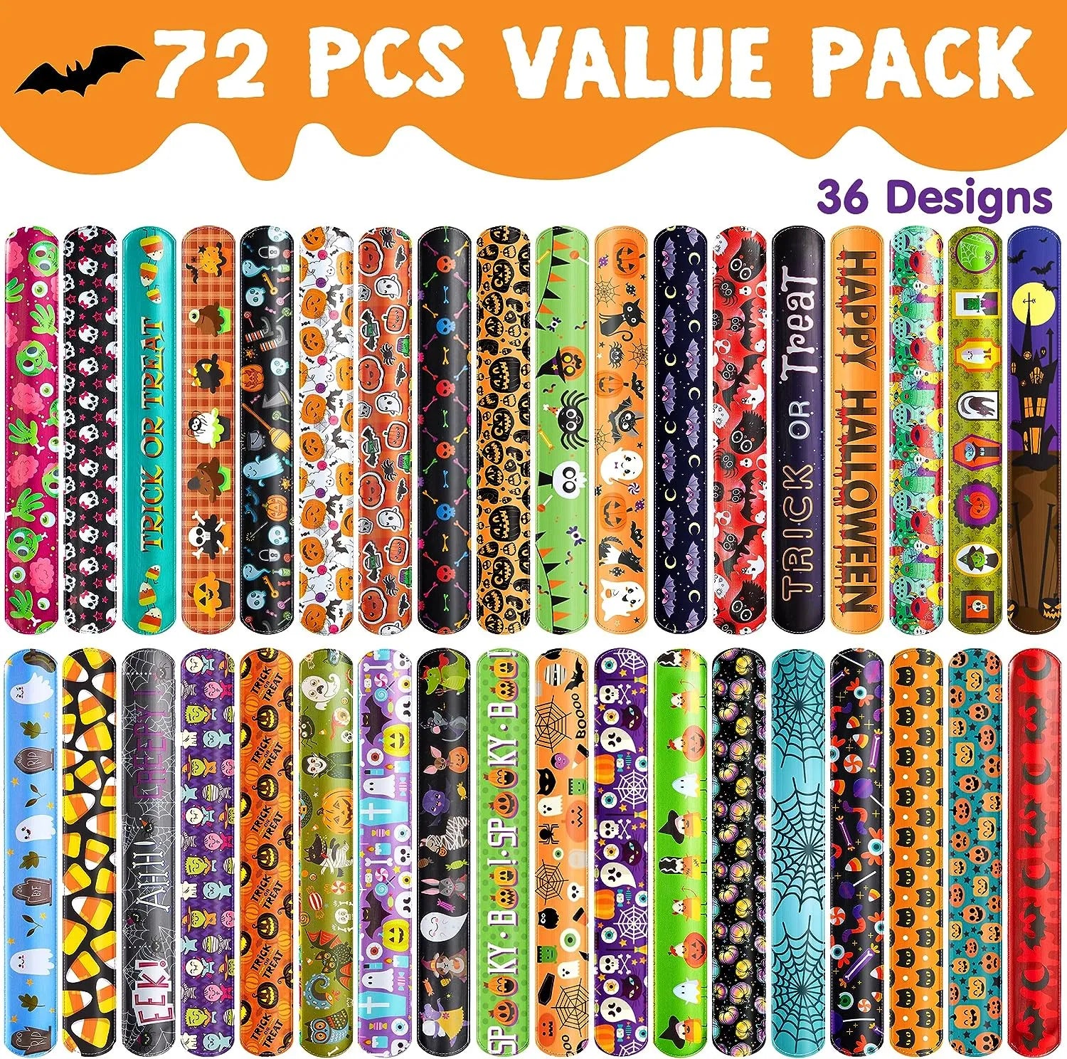 Halloween Themed Slap Bracelets, 72 Pcs - Image 3