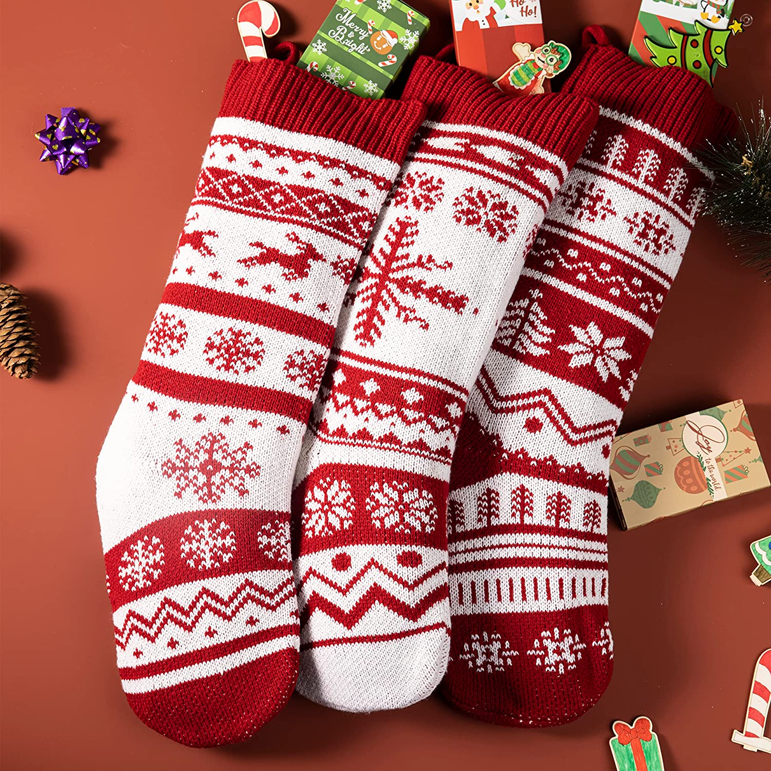 3 Pack 18in Knit Christmas Stockings - Image 7