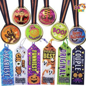 24 Pieces Halloween Medal Trophies And Trophy Ribbons