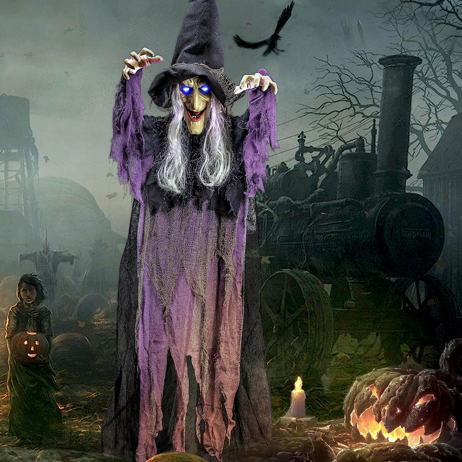 72in Hanging Talking Witch With Light-up Eyes - Image 9
