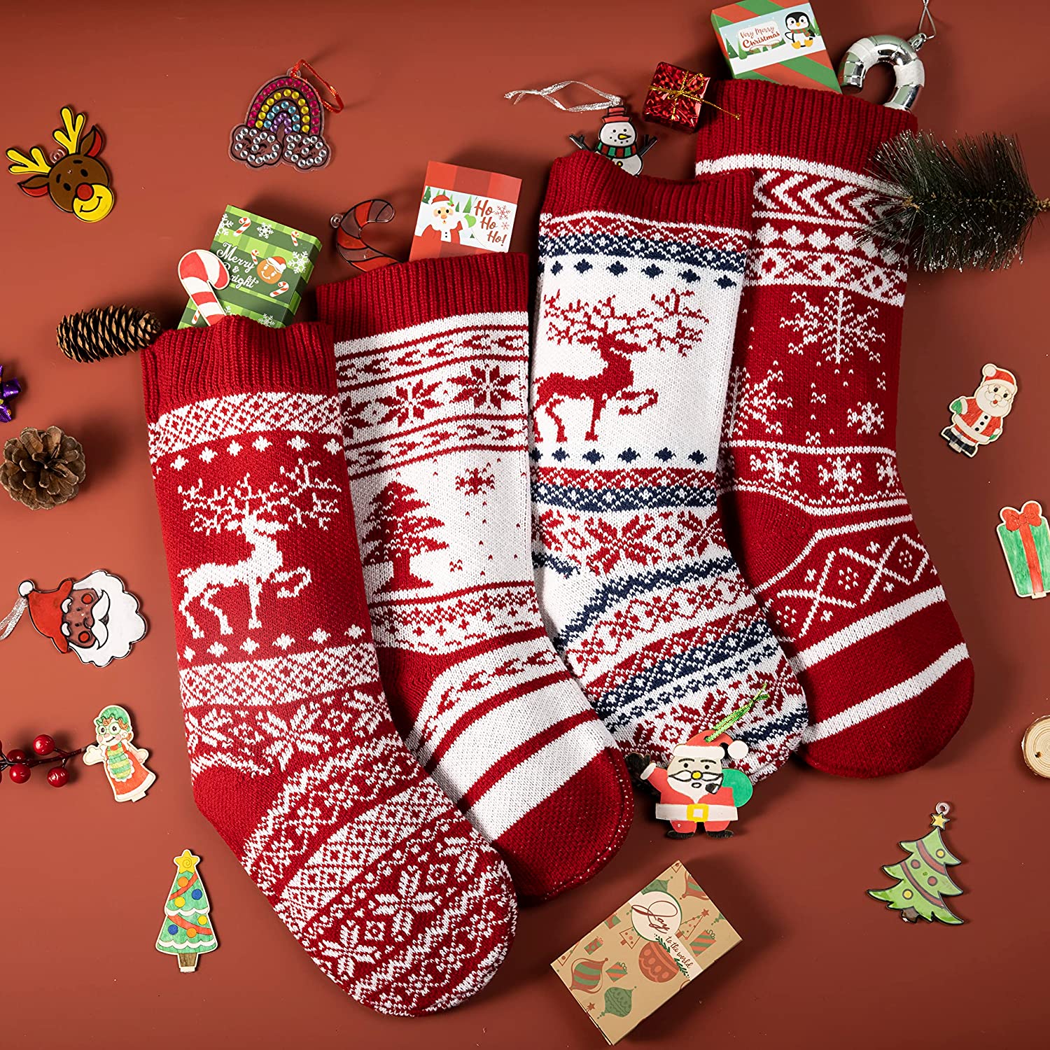 15in Knit Christmas Stockings, 4 Pack - Image 8