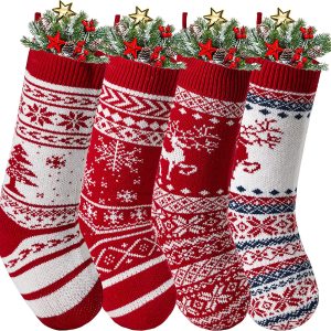 15in Knit Christmas Stockings, 4 Pack
