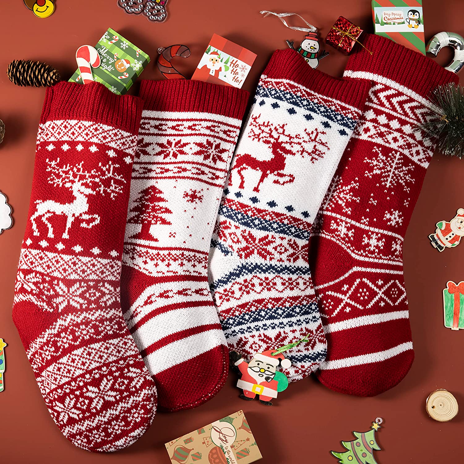 15in Knit Christmas Stockings, 4 Pack - Image 6
