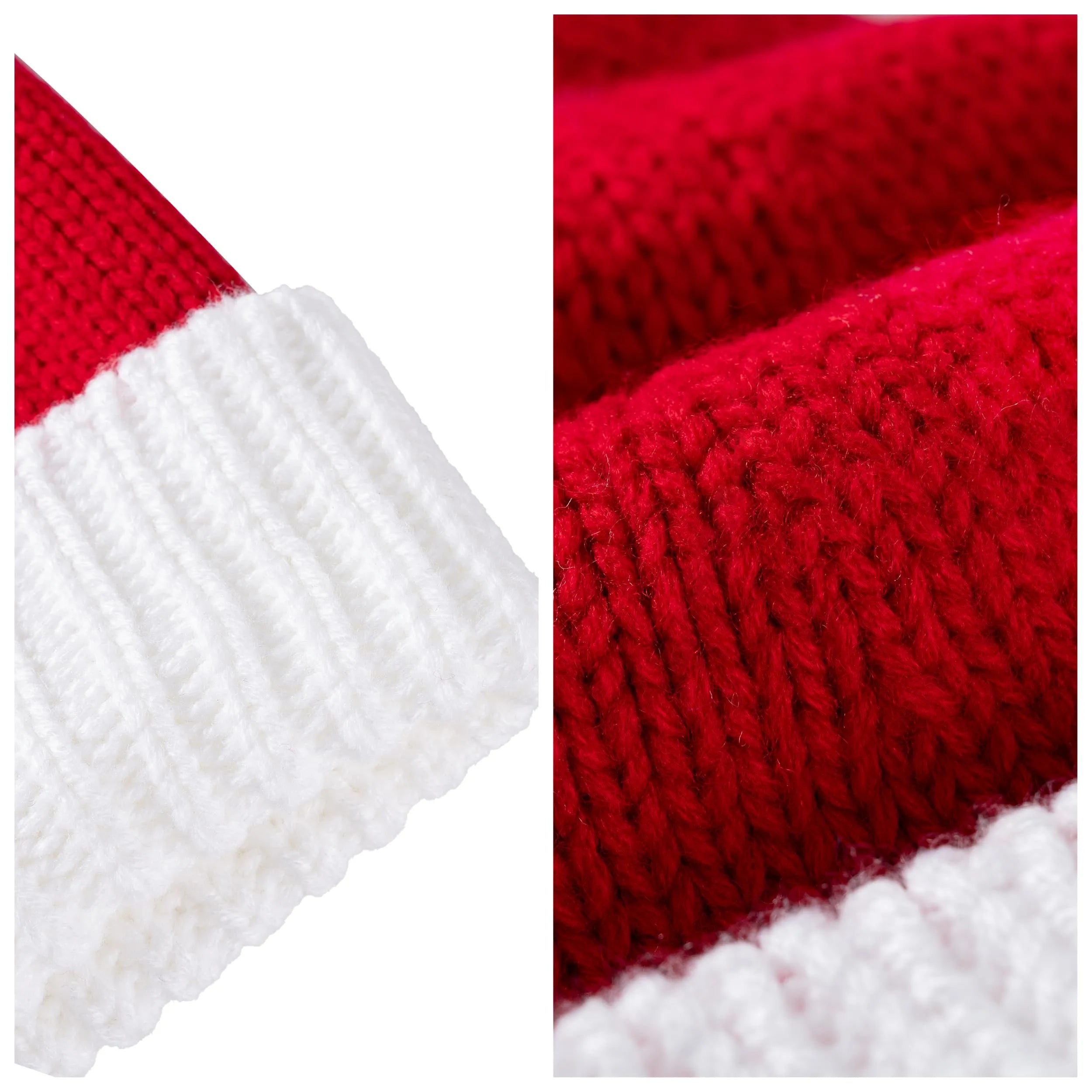 Adult Knit Christmas Santa Beanie Hat with Pom Poms - Image 3