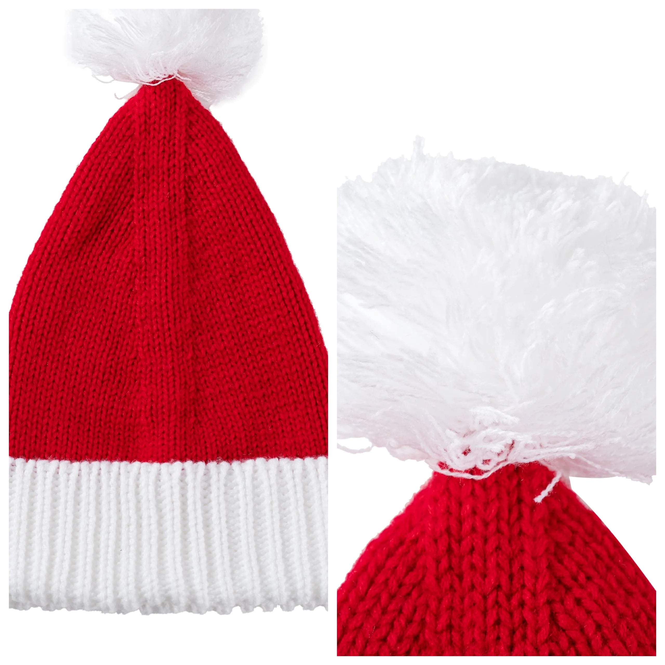 Adult Knit Christmas Santa Beanie Hat with Pom Poms - Image 5