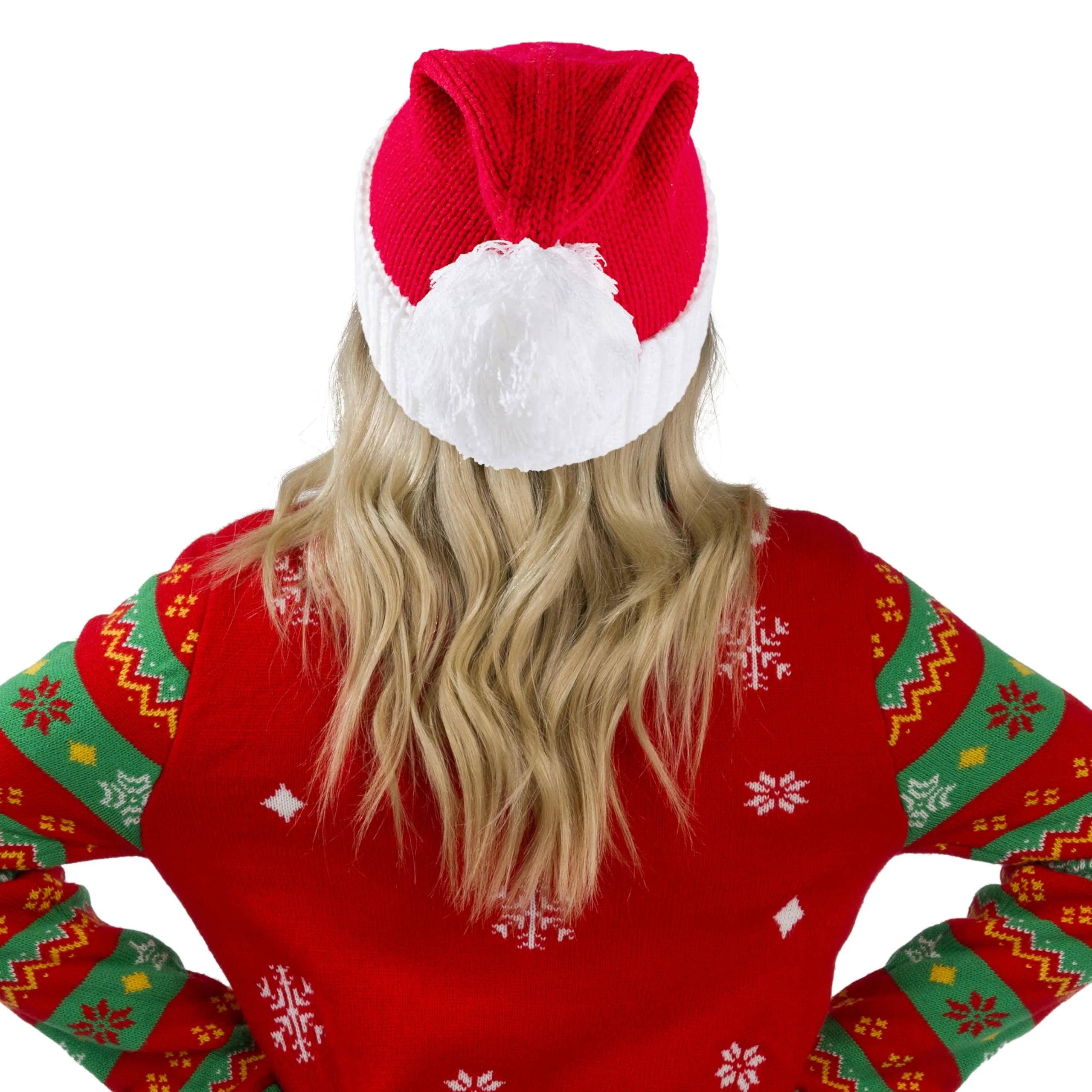 Adult Knit Christmas Santa Beanie Hat with Pom Poms - Image 7