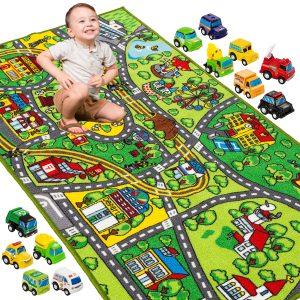 Carpet Playmat W/ 12 Cars Pull-back Vehicle Set