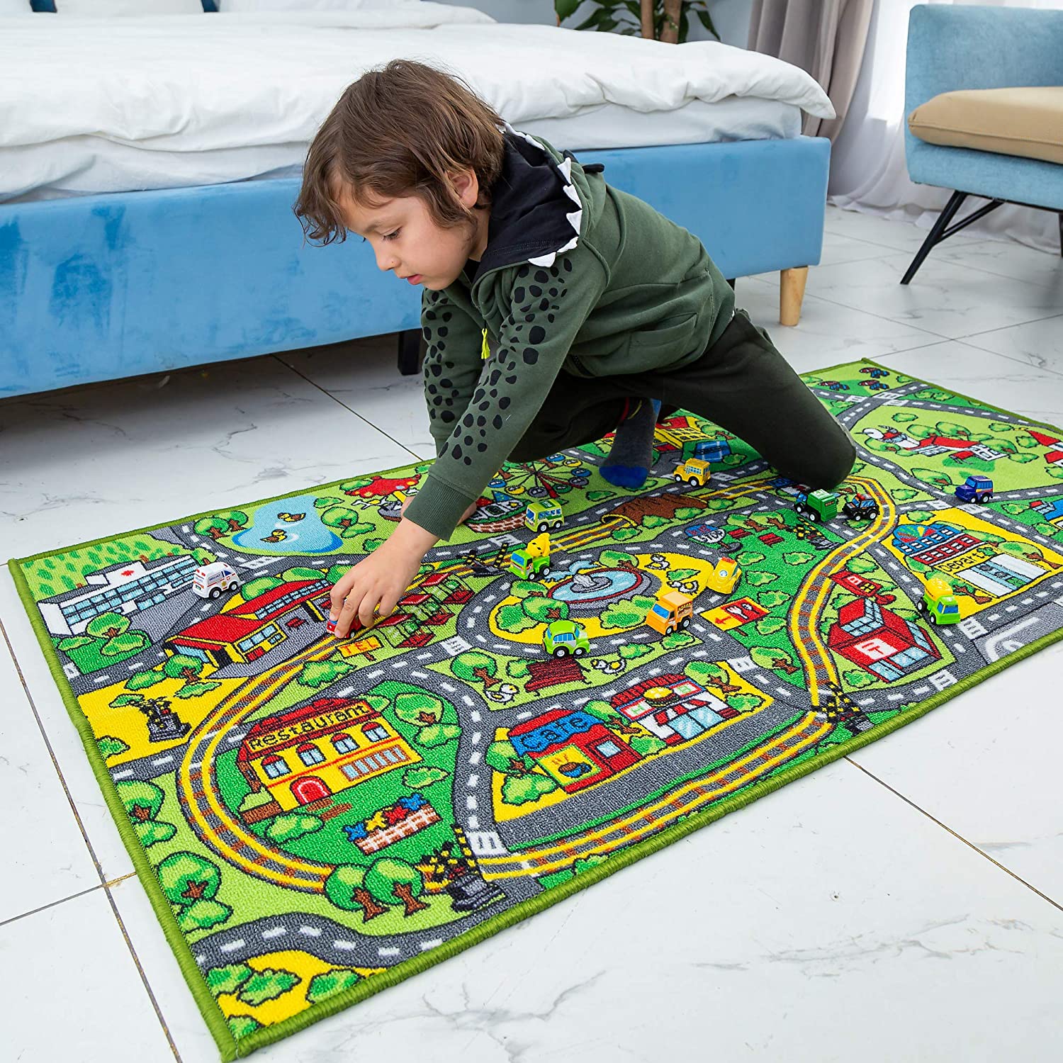 Carpet Playmat W/ 12 Cars Pull-back Vehicle Set - Image 2